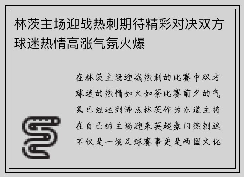 林茨主场迎战热刺期待精彩对决双方球迷热情高涨气氛火爆