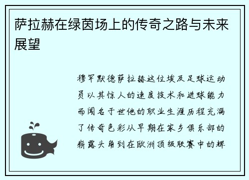 萨拉赫在绿茵场上的传奇之路与未来展望