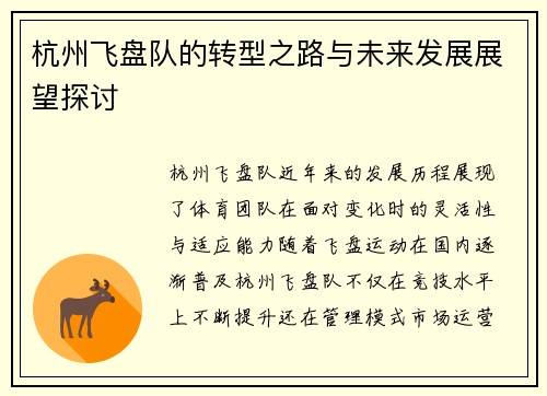 杭州飞盘队的转型之路与未来发展展望探讨