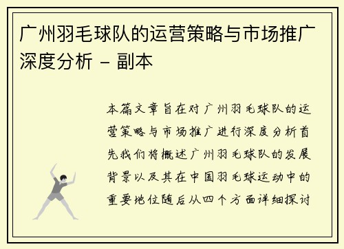 广州羽毛球队的运营策略与市场推广深度分析 - 副本